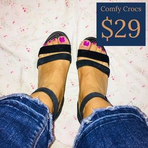 Ankle Strap Wedge Crocs * Leather * 6 Sandal heel